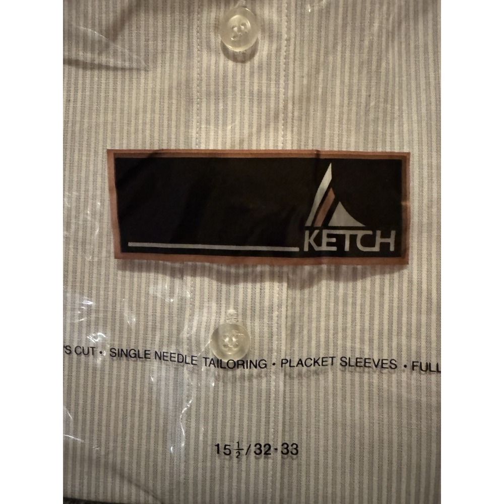 Vintage Ketch Mens Long Sleeve Dress Shirt Blue Grey Stripe Size 15 1/2 32-33 N - Picture 2 of 16